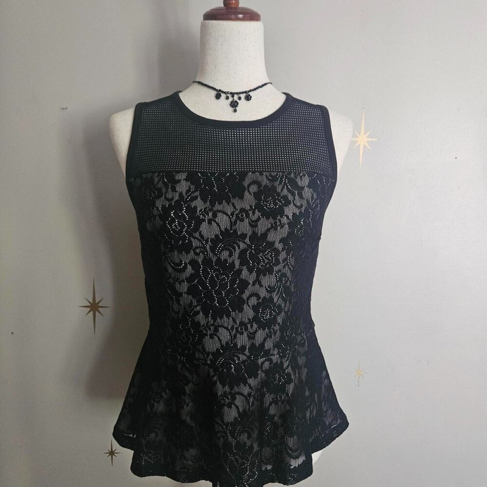 Black Peplum Lace Top W Mesh 7th Design Studio Small Office Layering Corporate